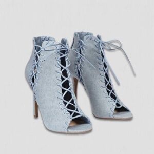Forever 21 Denim Stiletto Heels Criss-Cross Lace-Up Detail Light Blue sz 10